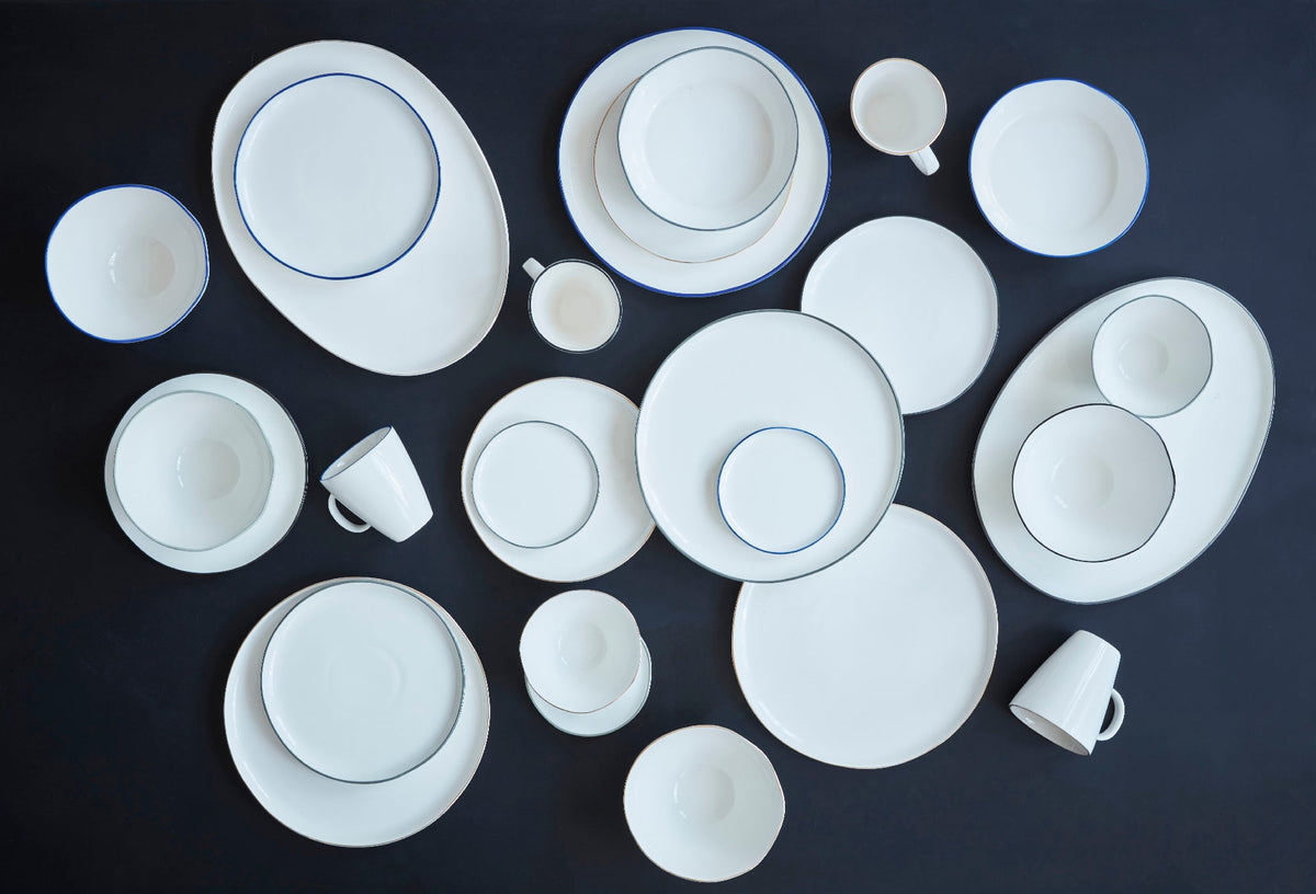 Abbesses Grey Rim Porcelain 4 Piece Dinnerware Set, Service For 1