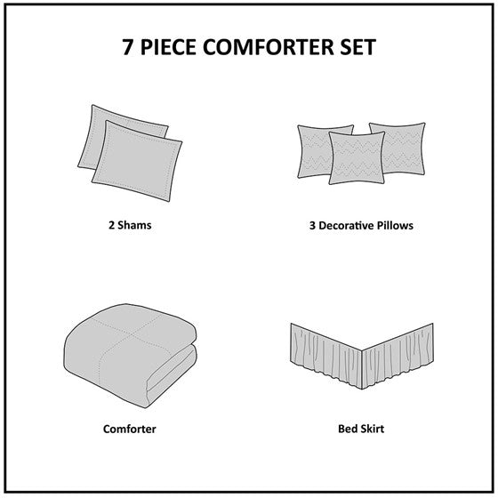 7 Piece Cotton Printed Comforter Set Indigo King