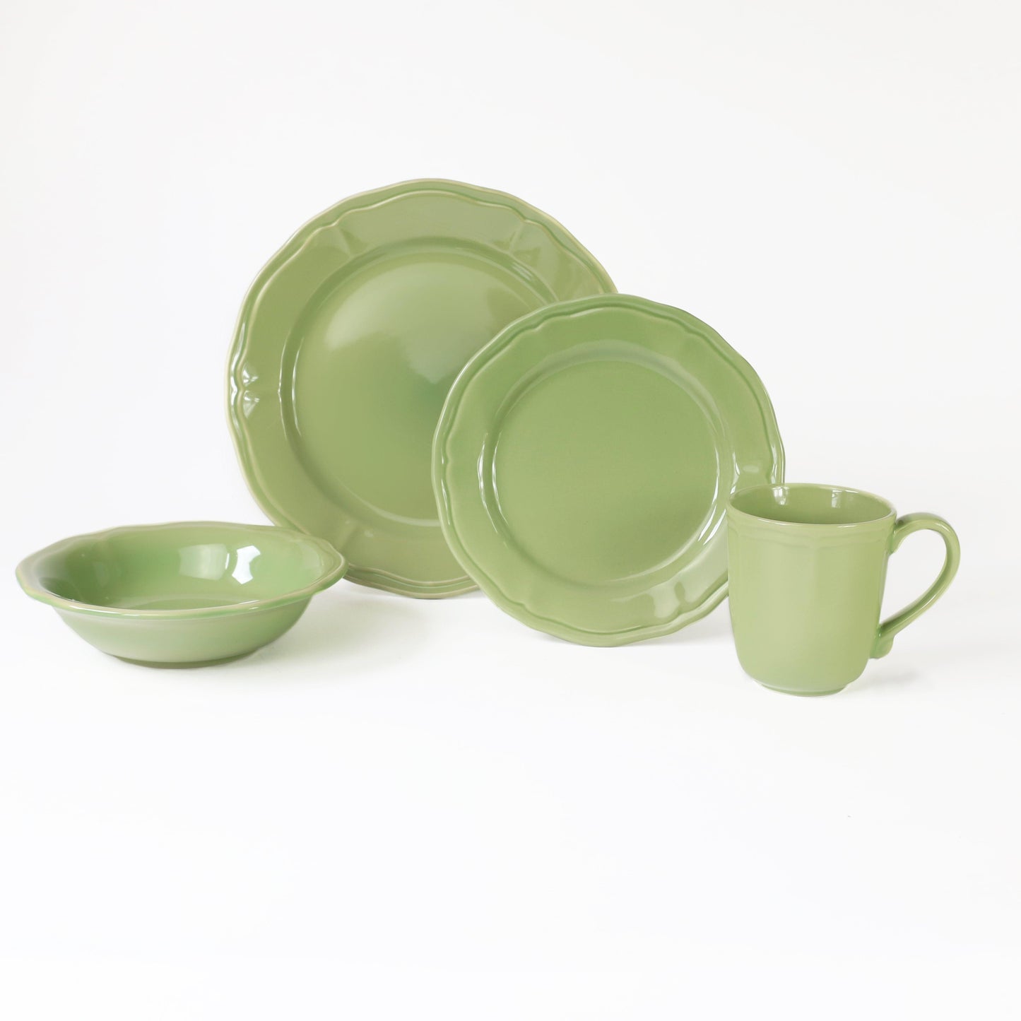 Siena 16-Piece Stoneware Dinnerware Set,Bowls and Plates in Green, Service for 4