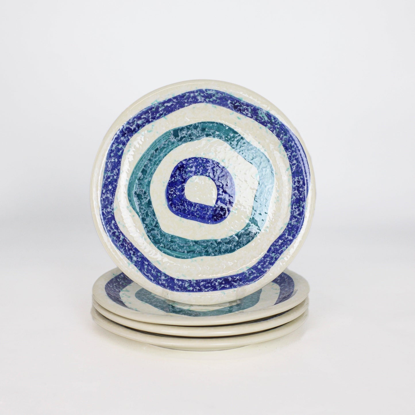 Menorca 4 Piece Salad Plate Set - Blue and Turquoise Stripe