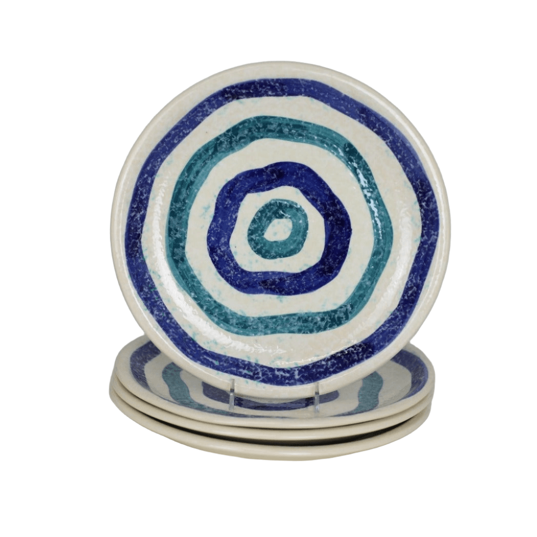 Menorca 4 Piece Dinner Plate Set - Blue and Turquoise Stripe