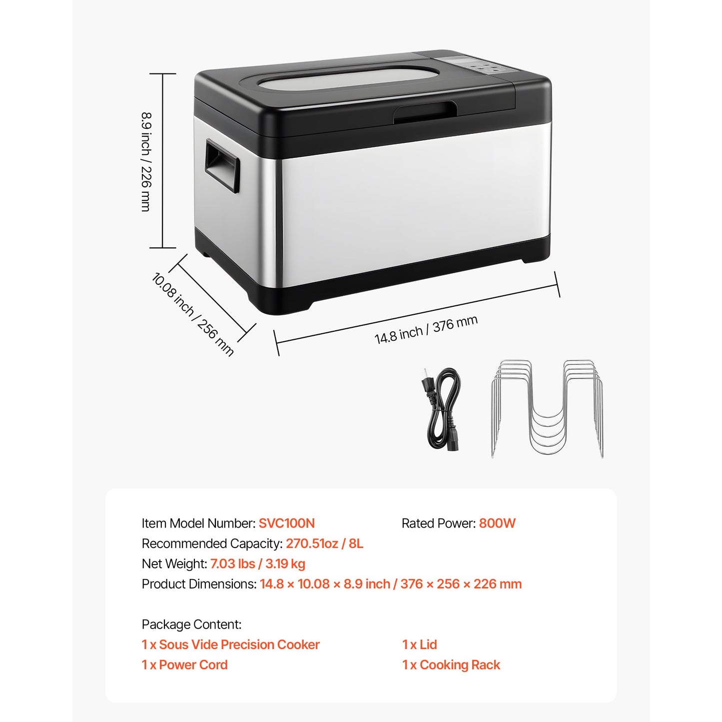Sous Vide Cooker, 800W Sous-Vide Machine, Suveed Cooking Machine with LED Digital Display, Glass Lid, Precise Temperature & Timer Control, for Family & Friends, All-in-One Sous Vide Pot