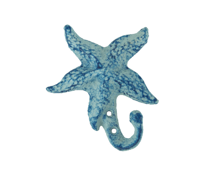 Starfish Wall Hook – Blue Cast Iron Coastal Décor (5.5"H x 4"W)