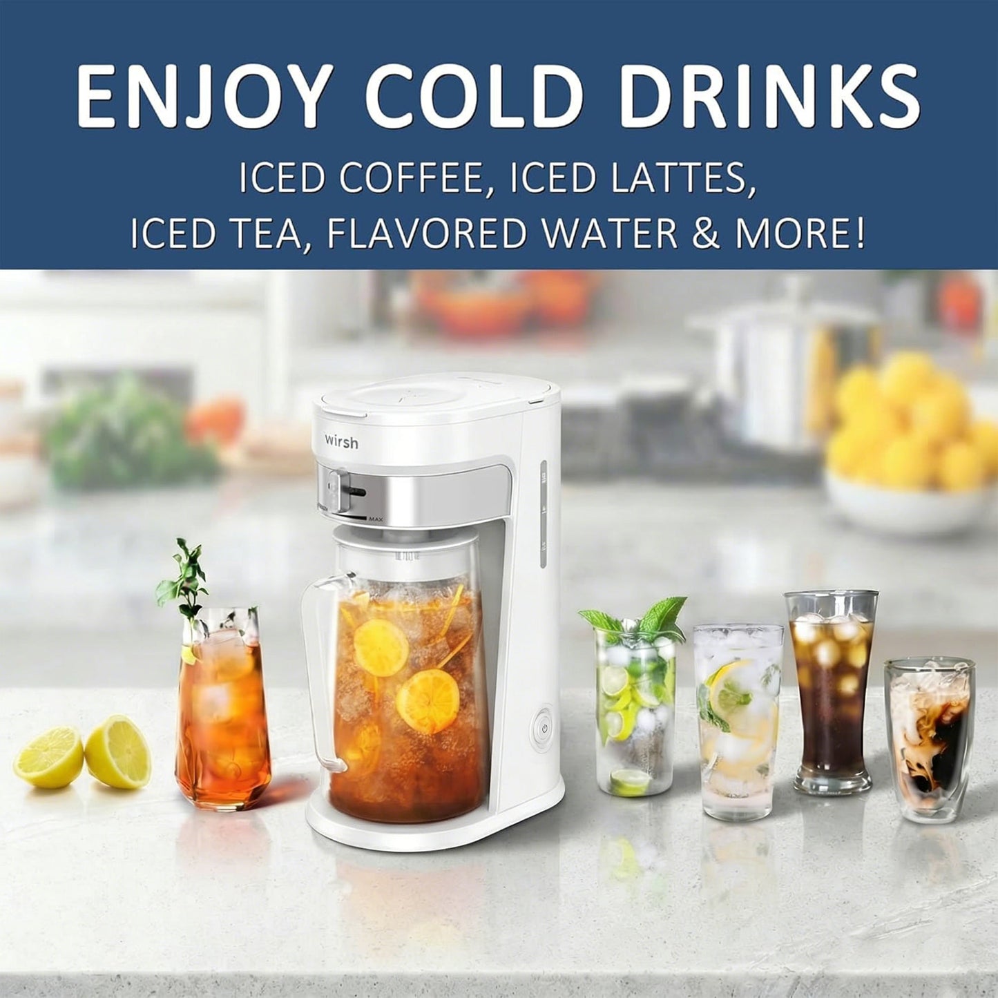 Wirsh Iced Coffee Maker, Iced Tea Maker with 85 Ounce Pitcher,Strength Control and Reusable Filter