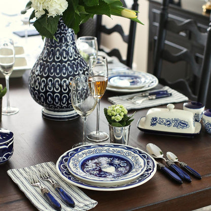 Blue Garden 16 -Piece Hand Painted Stoneware Bowls and Plates Dinnerware Set, Service for 4