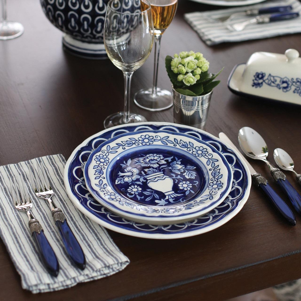 Blue Garden 4 Piece Hand-painted Salad Plates