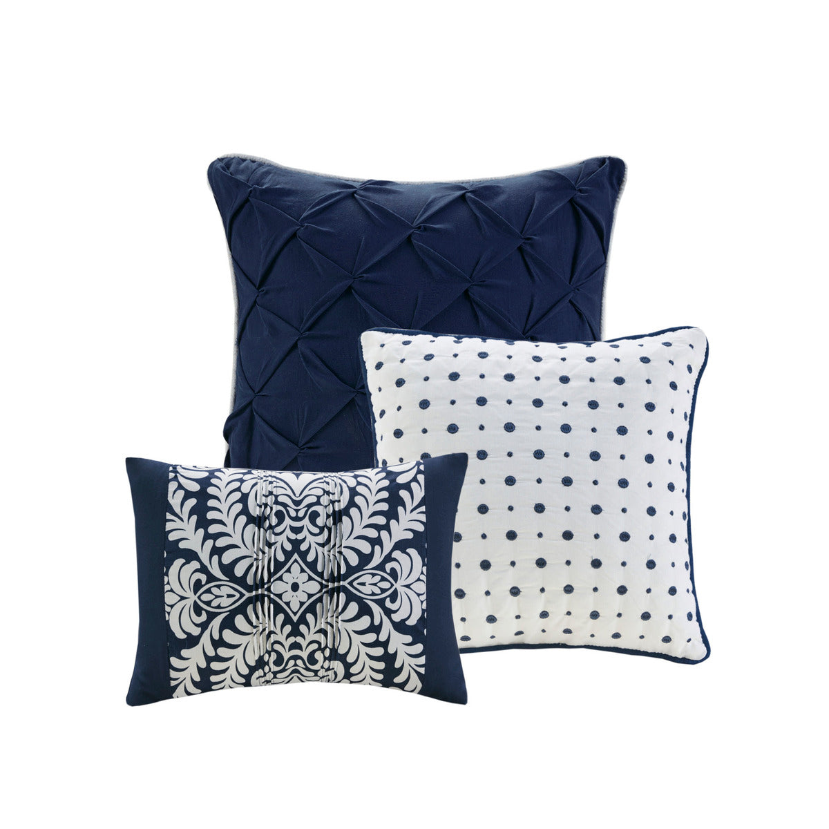 7 Piece Cotton Printed Comforter Set - Indigo Cal King