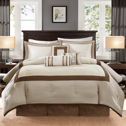 7 Piece Comforter Set - Taupe/Brown King
