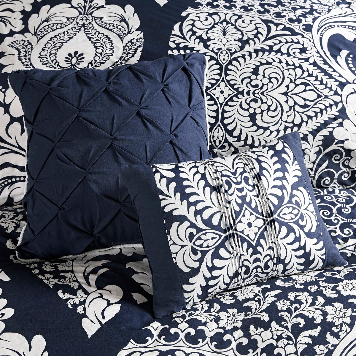 7 Piece Cotton Printed Comforter Set - Indigo Cal King