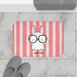 Cute Bunny "Smarty Pants" Bath Mat — PINK Striped Bathroom Rug for Kids & Nursery