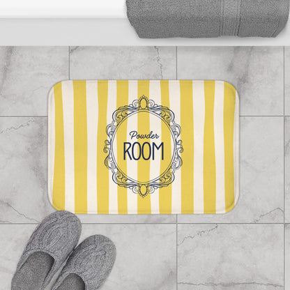 Cute Powder Room Bath Mat — Yellow Striped Decorative Bathroom Rug