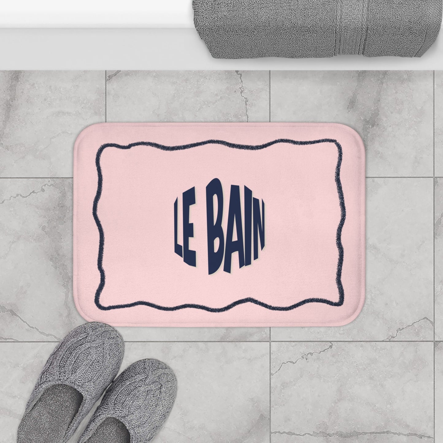 Le Bain Light Pink & Navy Bath Mat |  French Bathroom Mat