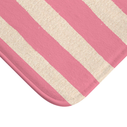 Cute Bunny "Smarty Pants" Bath Mat — PINK Striped Bathroom Rug for Kids & Nursery