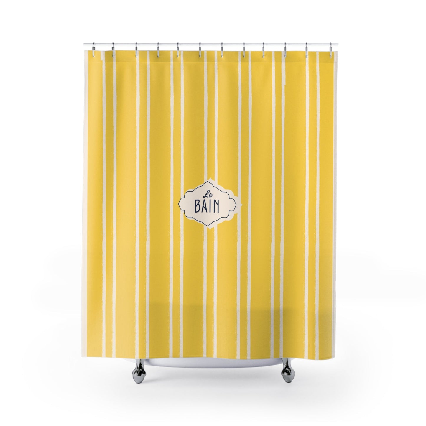 Shower Curtain — Yellow Striped French 'Le Bain' Bathroom Decor