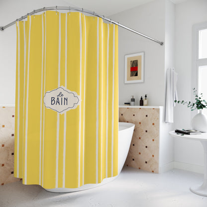 Shower Curtain — Yellow Striped French 'Le Bain' Bathroom Decor