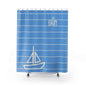 Baby Blue 'Le Bain' Shower Curtain — Striped Sailboat Kid's Bathroom Decor