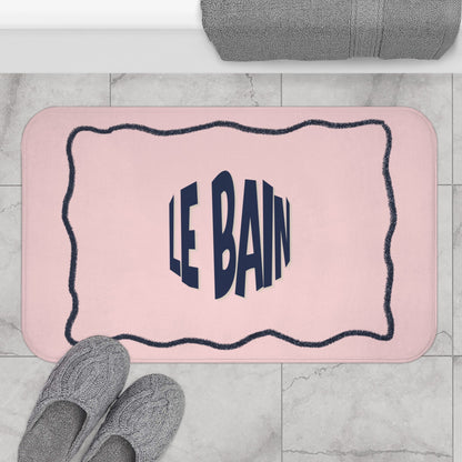 Le Bain Light Pink & Navy Bath Mat |  French Bathroom Mat