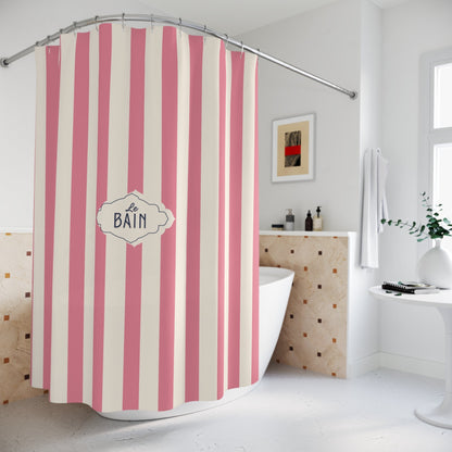 Shower Curtain — Pink Striped French 'Le Bain' Bathroom Decor