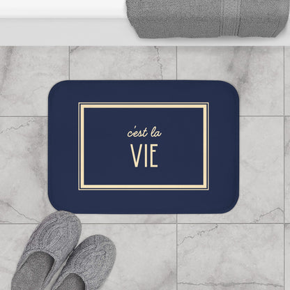 C'est la vie Bath Mat, Grey Blue | Chic Bathroom Decor