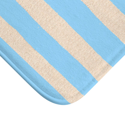 Cute Bunny "Smarty Pants" Bath Mat — Blue Striped Bathroom Rug for Kids & Nursery