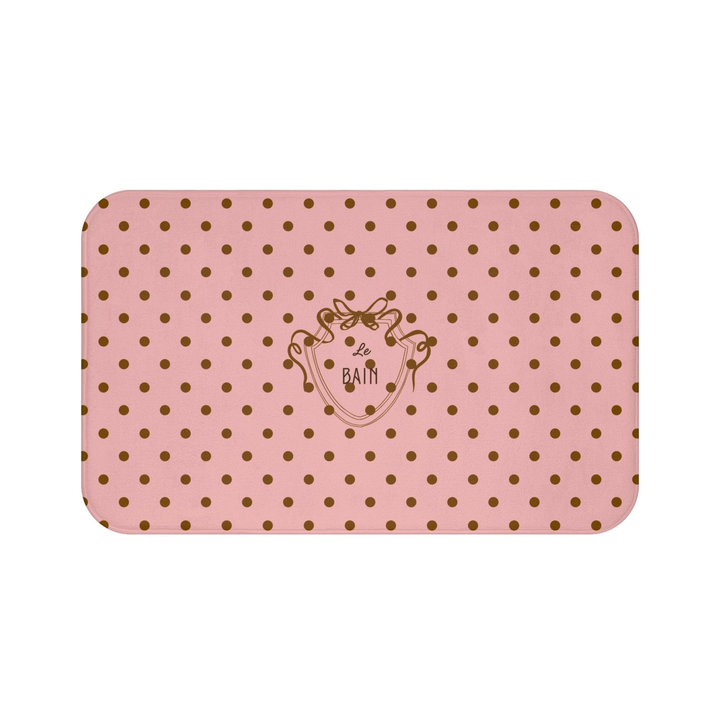 Polka Dot "Le Bain" Bath Mat — Pink & Brown Bathroom Rug