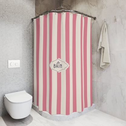 Shower Curtain — Pink Striped French 'Le Bain' Bathroom Decor