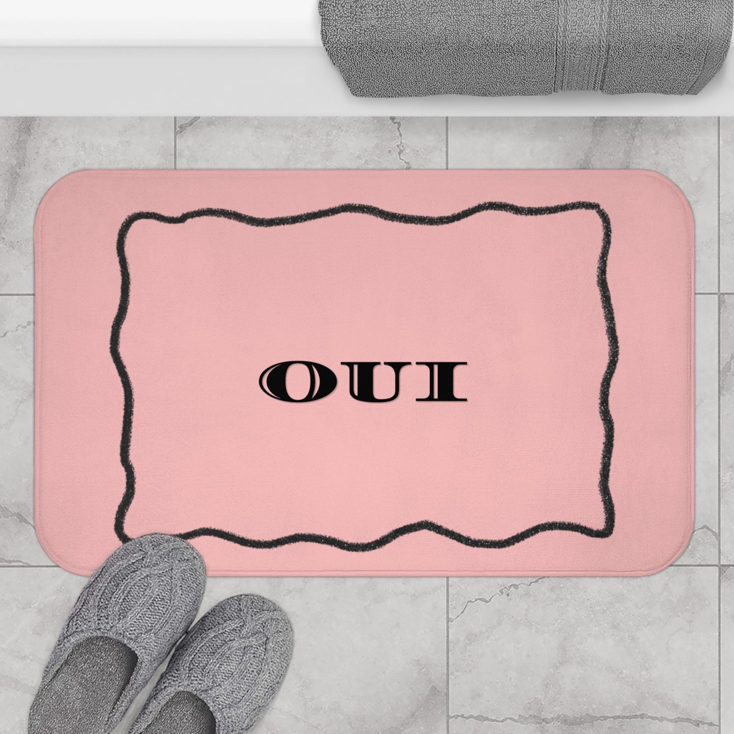 OUI Pink Bath Mat — Feminine French Bathroom Rug