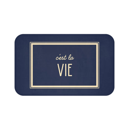 C'est la vie Bath Mat, Grey Blue | Chic Bathroom Decor