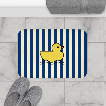 Cute Rubber Ducky Bath Mat — Navy Striped Kids Bathroom Rug