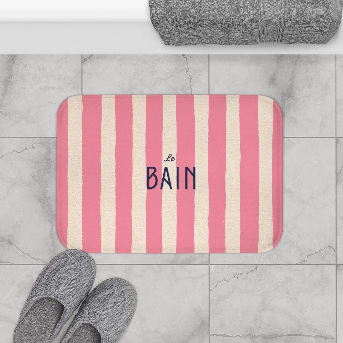 Le Bain Pink Striped Bath Mat — French Bathroom Decor