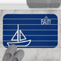 Nautical Blue “Le Bain” Bath Mat — Striped Kid's Sailboat Bathroom Rug