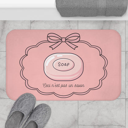 René Magritte 'Ceci n'est pas un savon' Bath Mat, Light PINK  | Art inspired Decor