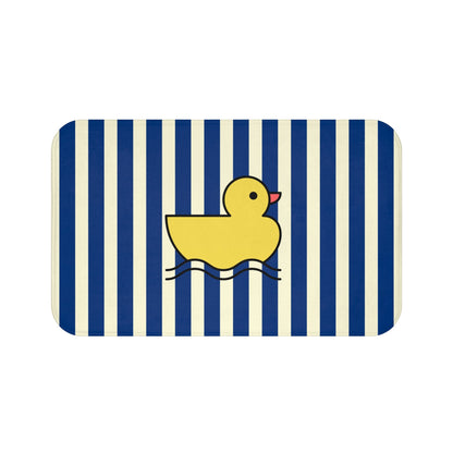 Cute Rubber Ducky Bath Mat — Navy Striped Kids Bathroom Rug