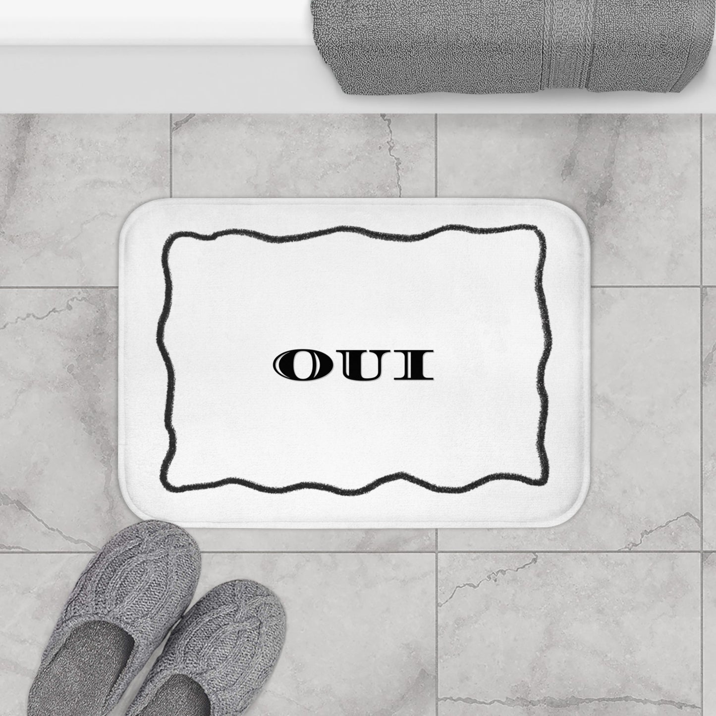 OUI Black & White Bath Mat — Feminine French Bathroom Rug