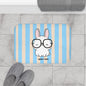 Cute Bunny "Smarty Pants" Bath Mat — Blue Striped Bathroom Rug for Kids & Nursery