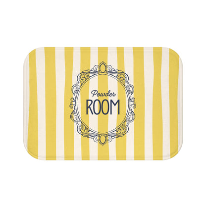 Cute Powder Room Bath Mat — Yellow Striped Decorative Bathroom Rug