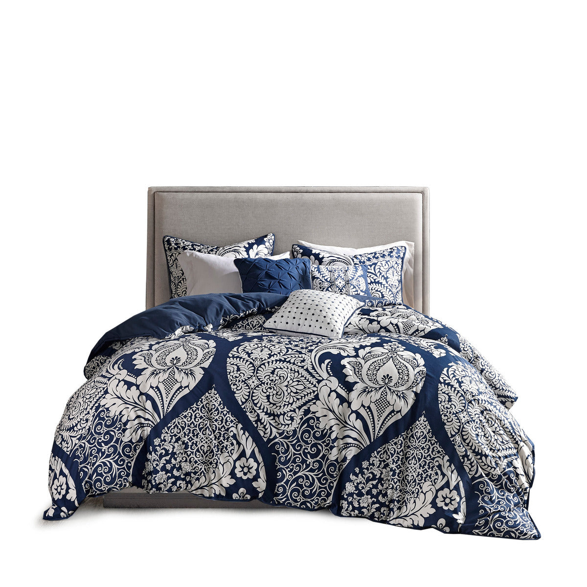 7 Piece Cotton Printed Comforter Set Indigo King