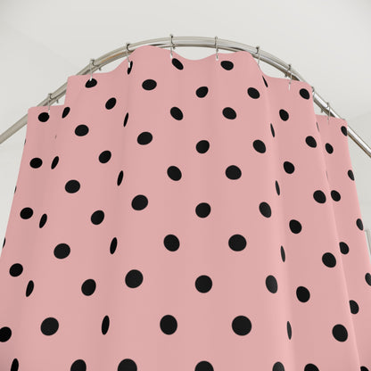 Pink and Black Polka Dot Shower Curtain — Chic Retro Bathroom Decor