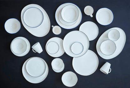 Abbesses Grey Rim Porcelain 4 Piece Dinnerware Set, Service For 1