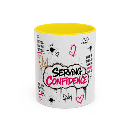 Serving Confidence Coffee Mug — Inspirational Graffiti Design, 'Be You' Motivational Drinkware (11/15oz)