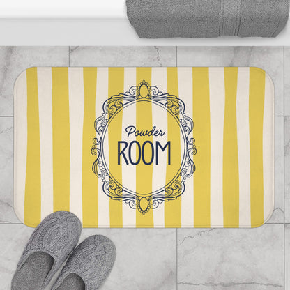 Cute Powder Room Bath Mat — Yellow Striped Decorative Bathroom Rug