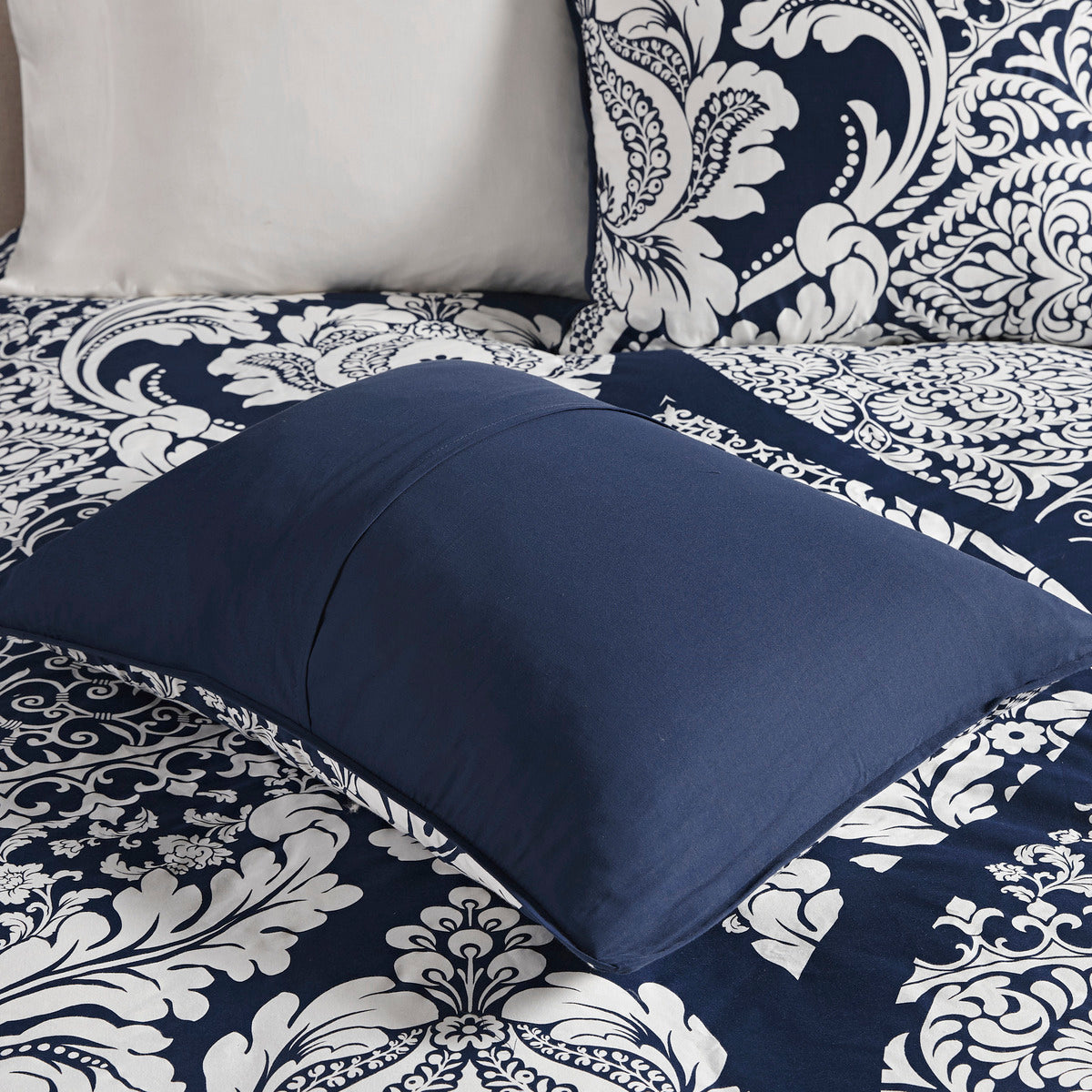7 Piece Cotton Printed Comforter Set - Indigo Cal King