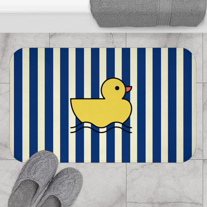 Cute Rubber Ducky Bath Mat — Navy Striped Kids Bathroom Rug