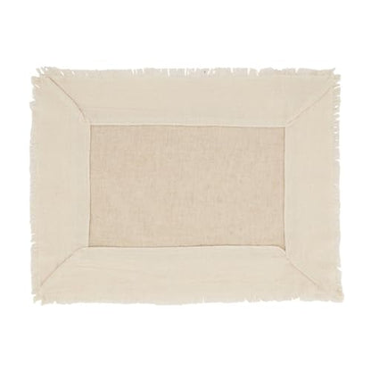 Fennco Styles Double-Layer Fringe Cotton Blend Placemats 14" W X 20" L, Set of 4 - Natural Woven Table Mats for Home Décor, Holiday, Banquet, Family Gathering, Special Occasion