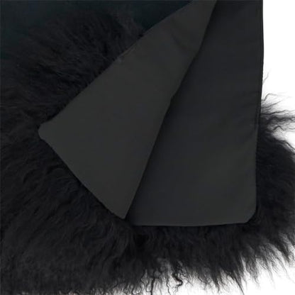Fennco Styles Genuine Mongolian Lamb Fur Table Runner 16" W x 72" L – Black Plush Table Cover for Dining Room, Banquets, Family Gatherings, Holidays, Special Events and Home Décor