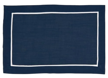 Fennco Styles Pleated Design Navy Blue Placemats 13" W X 19" L, Set of 4 - Classic Border Table Mats for Everyday Use, Dining Room Décor, Family Gatherings and Special Occasions