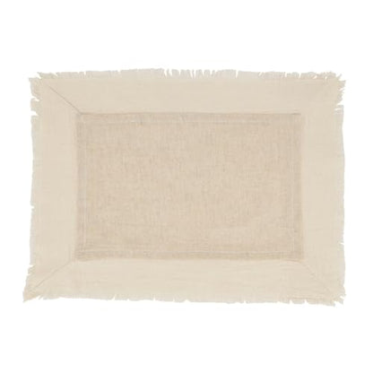 Fennco Styles Double-Layer Fringe Cotton Blend Placemats 14" W X 20" L, Set of 4 - Natural Woven Table Mats for Home Décor, Holiday, Banquet, Family Gathering, Special Occasion