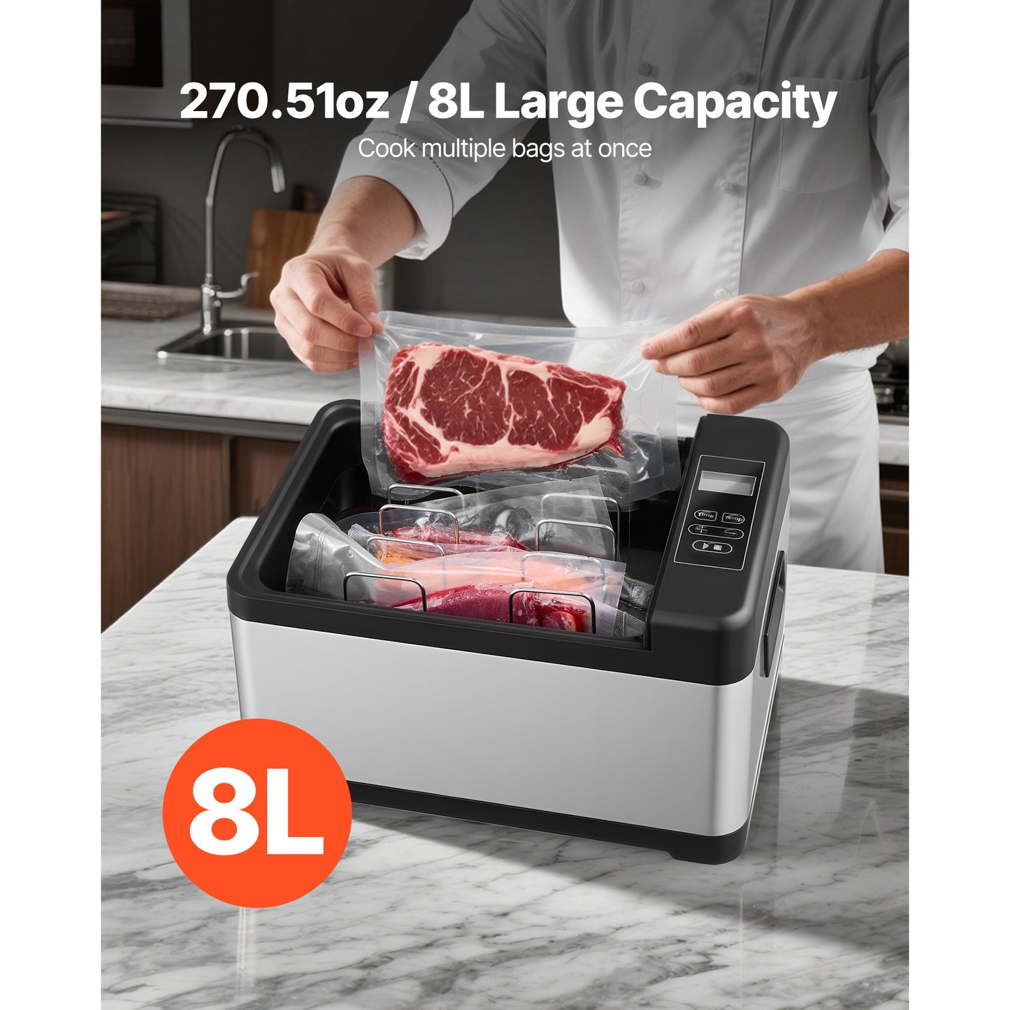 Sous Vide Cooker, 800W Sous-Vide Machine, Suveed Cooking Machine with LED Digital Display, Glass Lid, Precise Temperature & Timer Control, for Family & Friends, All-in-One Sous Vide Pot