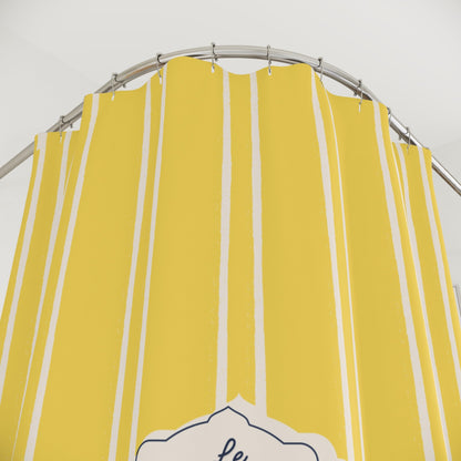 Shower Curtain — Yellow Striped French 'Le Bain' Bathroom Decor