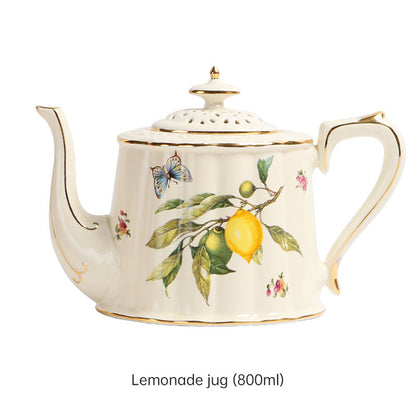 European - style Elegant Lemon Espresso Cups Set: Includes Tea Cups, Saucers, Ceramic Mugs, and a Dessert Plate